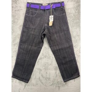 NWT‎ Rich Kids Jeans Men's Jeans 40x32 Black Baggy Skate Purple Stitch DEADSTOCK